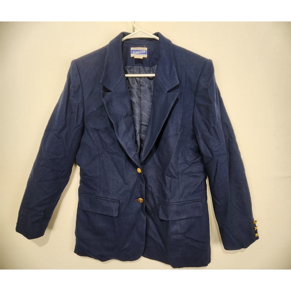 Pendleton Vintage Women's 100% Virgin Wool‎ Navy Blue Blazer Size 10